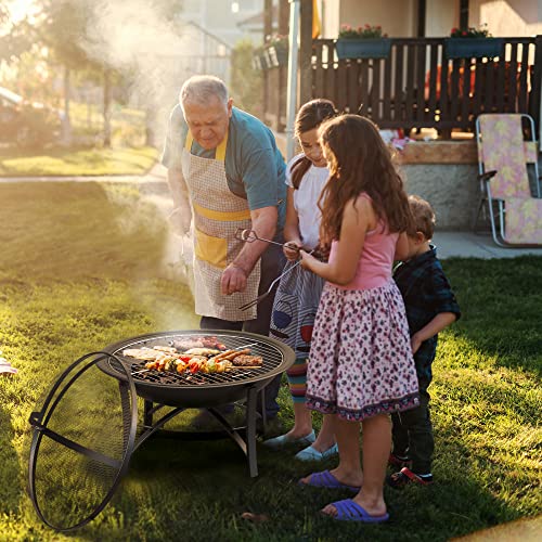 Outdoor Wood Burning Fire Pit with Screen Cover