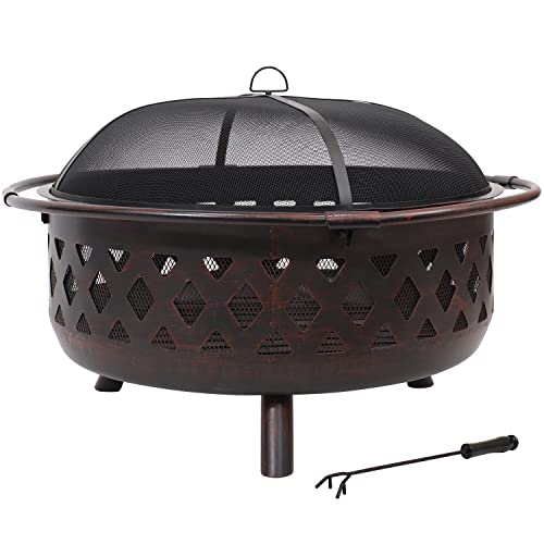 Sunnydaze 36-Inch Bronze Crossweave Fire Pit Set
