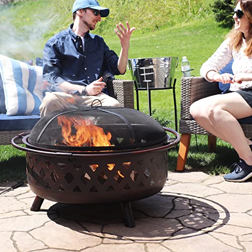 Sunnydaze 36-Inch Bronze Crossweave Fire Pit Set