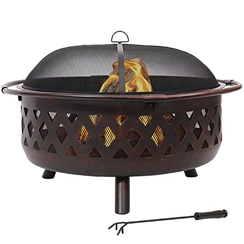 Sunnydaze 36-Inch Bronze Crossweave Fire Pit Set