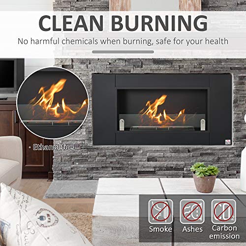 HOMCOM Black Wall-Mounted Ethanol Fireplace, 43.25