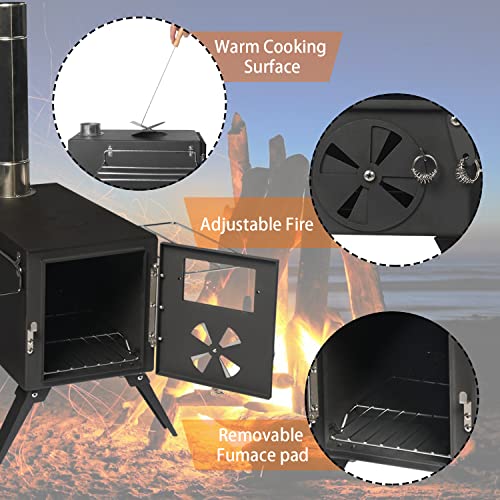 Portable Camping Wood Stove with 7 Pipes