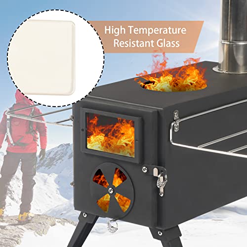 Portable Camping Wood Stove with 7 Pipes