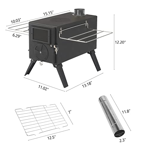 Portable Camping Wood Stove with 7 Pipes