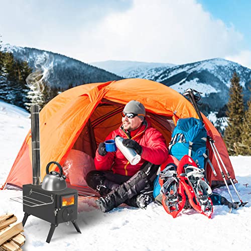 Portable Camping Wood Stove with 7 Pipes