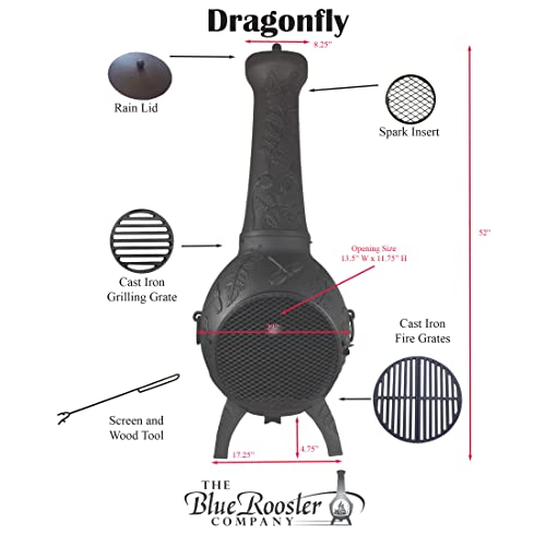 Blue Rooster Charcoal Dragonfly Aluminum Chiminea