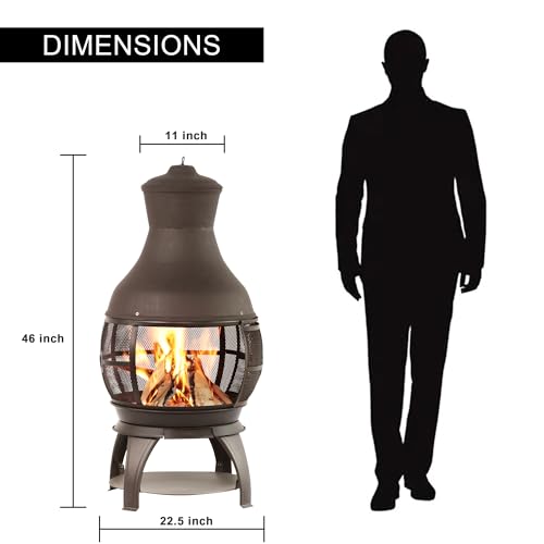 BALI OUTDOORS Round Wood Burning Chimenea Fire Pit