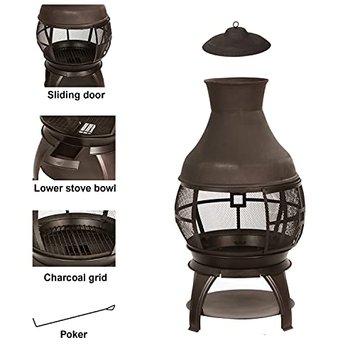BALI OUTDOORS Round Wood Burning Chimenea Fire Pit