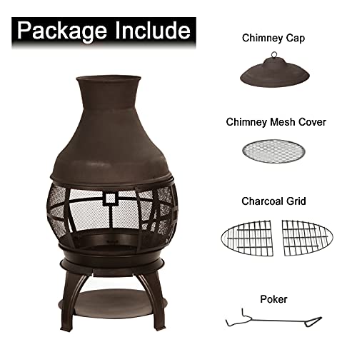BALI OUTDOORS Round Wood Burning Chimenea Fire Pit