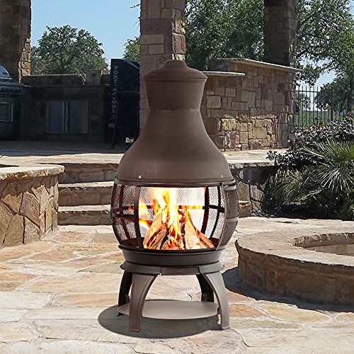 BALI OUTDOORS Round Wood Burning Chimenea Fire Pit