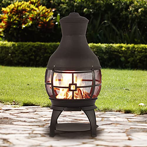 BALI OUTDOORS Round Wood Burning Chimenea Fire Pit