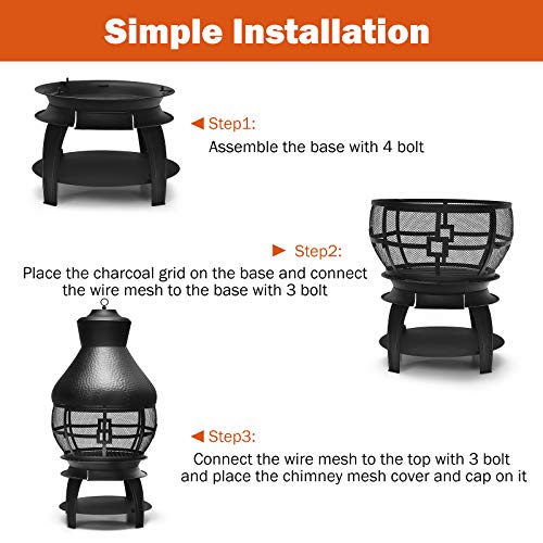 Giantex Heavy Duty Wood Burning Chiminea Fireplace