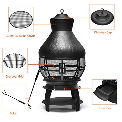 Giantex Heavy Duty Wood Burning Chiminea Fireplace