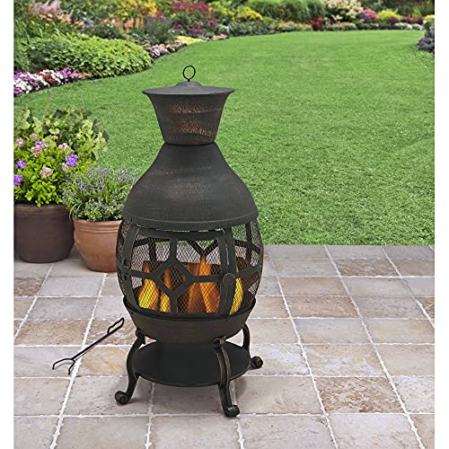 Small Antique Bronze Chiminea Outdoor Fireplace with Cover