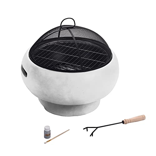 Light Gray Concrete Round Charcoal & Wood Fire Pit