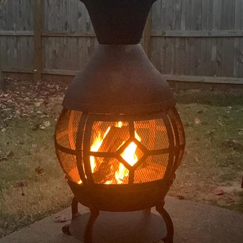 Small Antique Bronze Chiminea Outdoor Fireplace with Cover