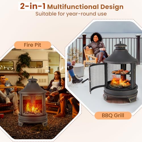 Giantex 30" Outdoor Fire Pit & Grill Combo