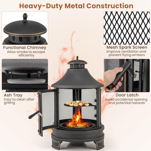 Giantex 30" Outdoor Fire Pit & Grill Combo