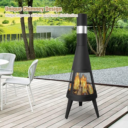 Clarfey Outdoor Metal Wood Burning Chiminea Fire Pit