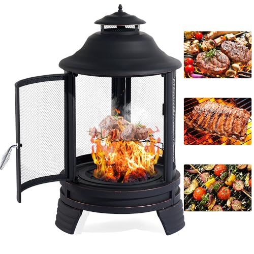Aoxun 2-in-1 Outdoor Fire Pit Chiminea