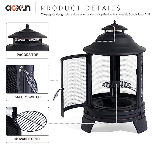 Aoxun 2-in-1 Outdoor Fire Pit Chiminea