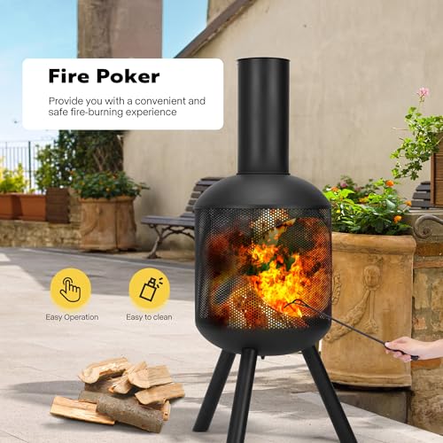 VIVOHOME 46" Outdoor Steel Wood Burning Chiminea