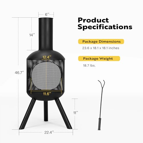 VIVOHOME 46" Outdoor Steel Wood Burning Chiminea