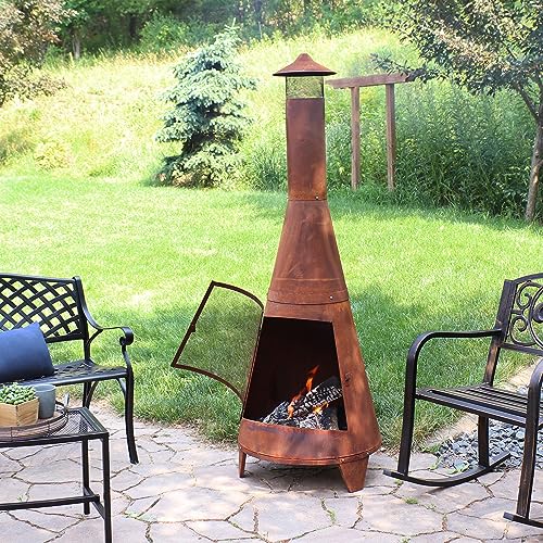 70-Inch Rustic Steel Chiminea with Rain Cap