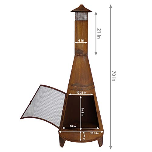 70-Inch Rustic Steel Chiminea with Rain Cap