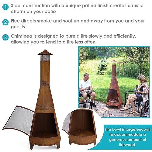 70-Inch Rustic Steel Chiminea with Rain Cap