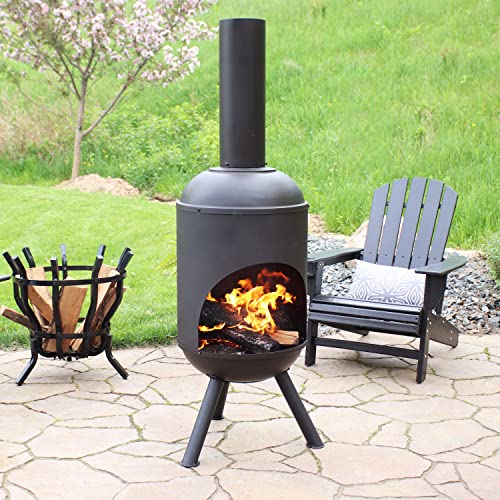 Sunnydaze 5-Foot Black Steel Modern Chiminea