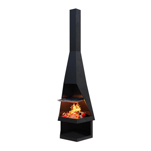 HAINAWANG Outdoor Chiminea Fireplace with Log Storage