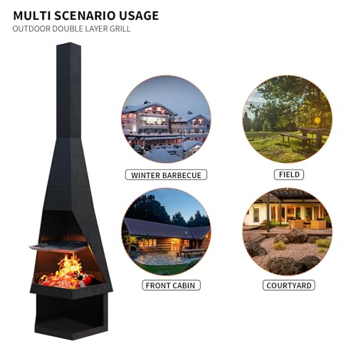 HAINAWANG Outdoor Chiminea Fireplace with Log Storage