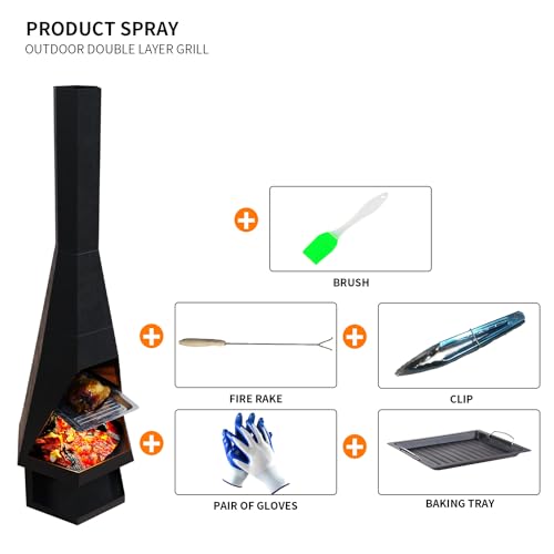 HAINAWANG Outdoor Chiminea Fireplace with Log Storage