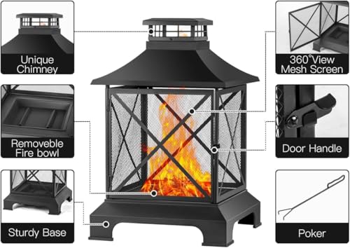 Florise 24” Square Outdoor Wood Burning Fire Pit