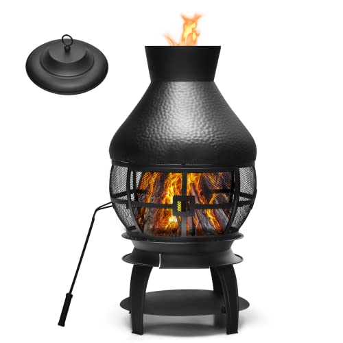 Vintage Outdoor Metal Chiminea Fireplace with Fire Pit