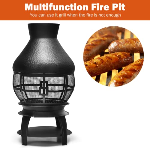 Vintage Outdoor Metal Chiminea Fireplace with Fire Pit