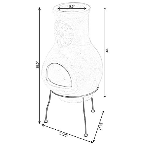 Beige Clay Chiminea Outdoor Fireplace with Metal Stand