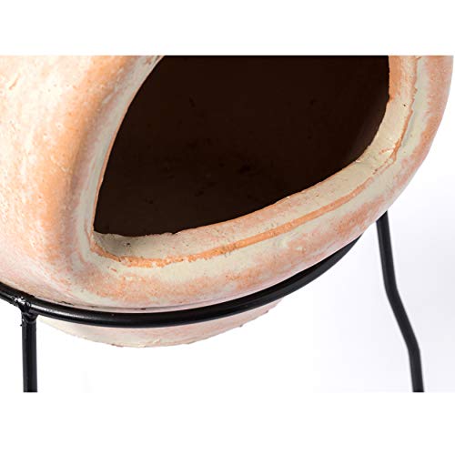 Beige Clay Chiminea Outdoor Fireplace with Metal Stand