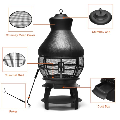 Vintage Outdoor Metal Chiminea Fireplace with Fire Pit