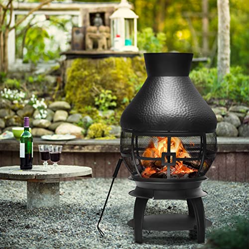 Vintage Outdoor Metal Chiminea Fireplace with Fire Pit