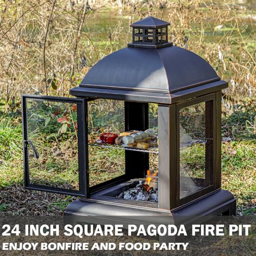 Verdeluxe 39.5" Pagoda Outdoor Wood Fire Pit