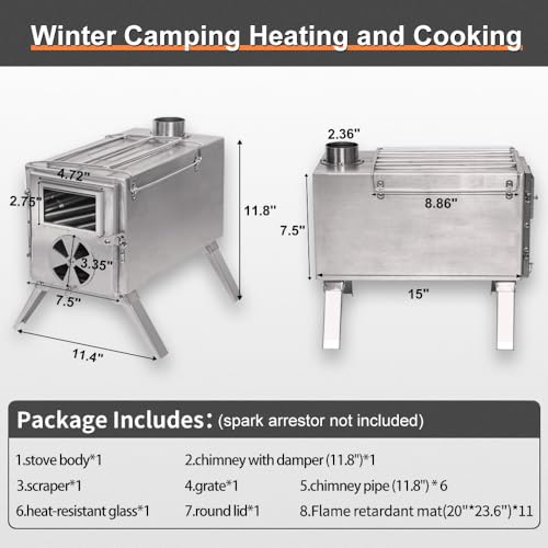 Portable Wood Burning Tent Stove with 6ft Pipes