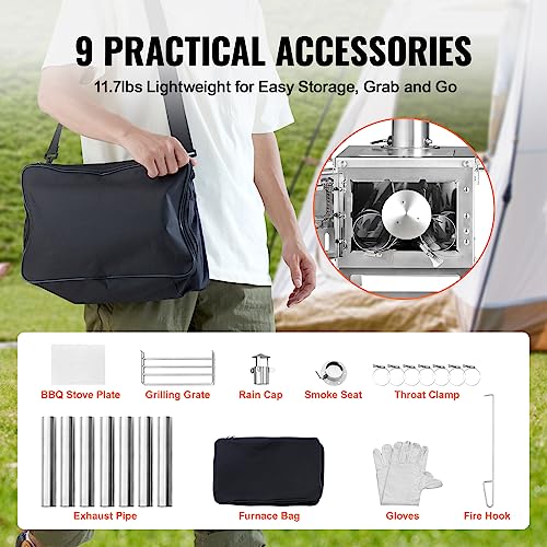 VEVOR Portable Stainless Steel Camping Wood Stove