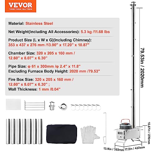 VEVOR Portable Stainless Steel Camping Wood Stove