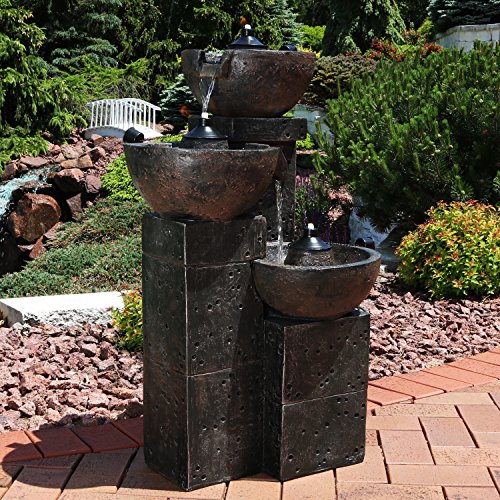 Sunnydaze 34-Inch 3-Tier Fountain with Fire Torches