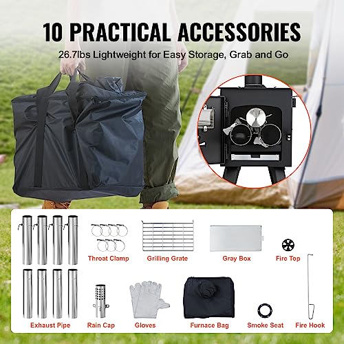 VEVOR Portable 86-Inch Camping Wood Stove