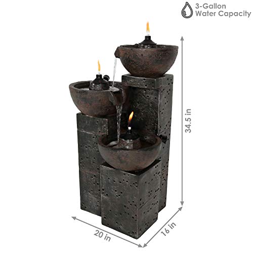 Sunnydaze 34-Inch 3-Tier Fountain with Fire Torches