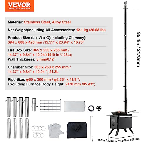 VEVOR Portable 86-Inch Camping Wood Stove