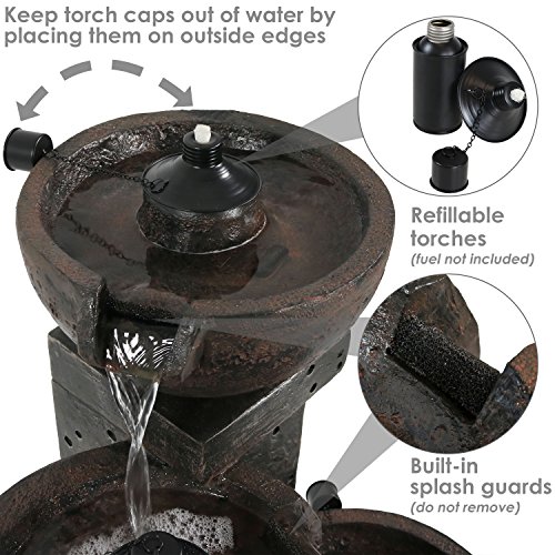 Sunnydaze 34-Inch 3-Tier Fountain with Fire Torches